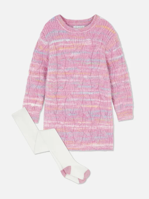 Cable Knit Sweater Dress And Tights Set