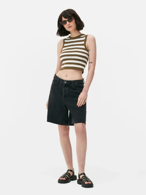 Crew Neck Ribbed Cropped Tank