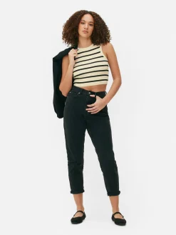Crew Neck Ribbed Cropped Tank
