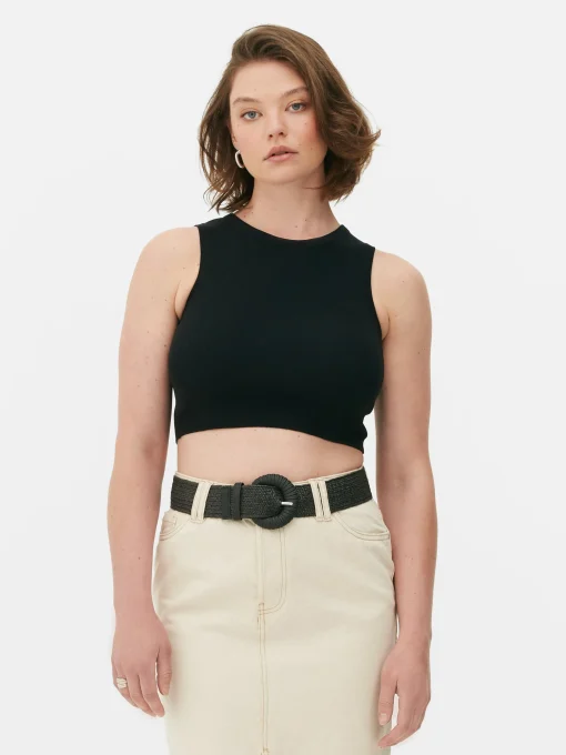 Crew Neck Ribbed Cropped Tank