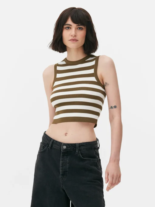 Crew Neck Ribbed Cropped Tank