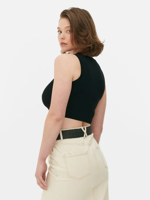Crew Neck Ribbed Cropped Tank