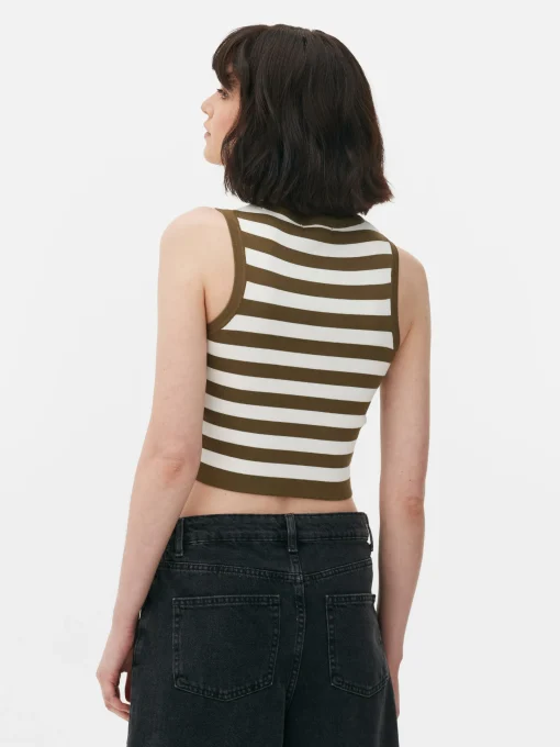 Crew Neck Ribbed Cropped Tank