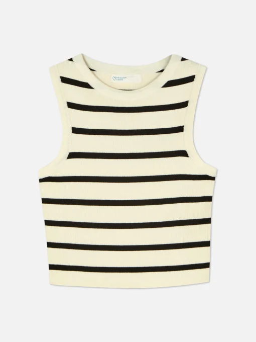 Crew Neck Ribbed Cropped Tank