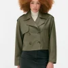 Cropped Faux Leather Trench Coat