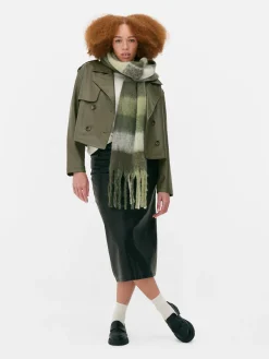 Cropped Faux Leather Trench Coat