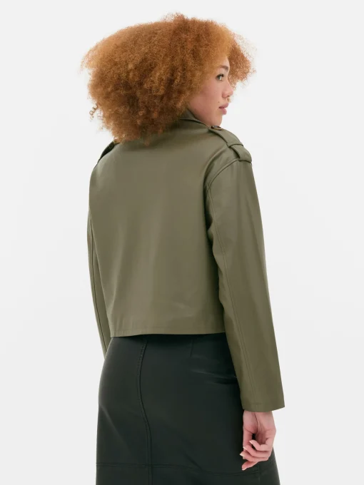 Cropped Faux Leather Trench Coat