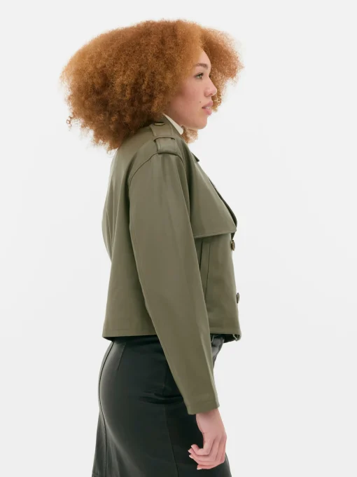 Cropped Faux Leather Trench Coat
