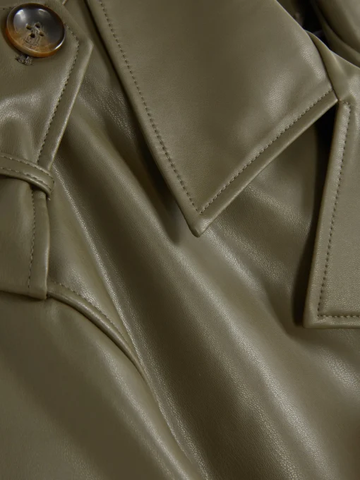 Cropped Faux Leather Trench Coat