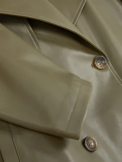 Cropped Faux Leather Trench Coat