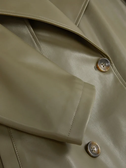 Cropped Faux Leather Trench Coat
