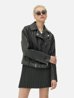Distressed Faux Leather Biker Jacket