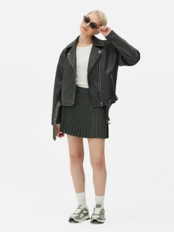 Distressed Faux Leather Biker Jacket