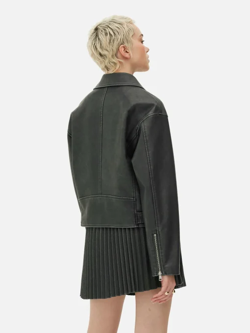Distressed Faux Leather Biker Jacket