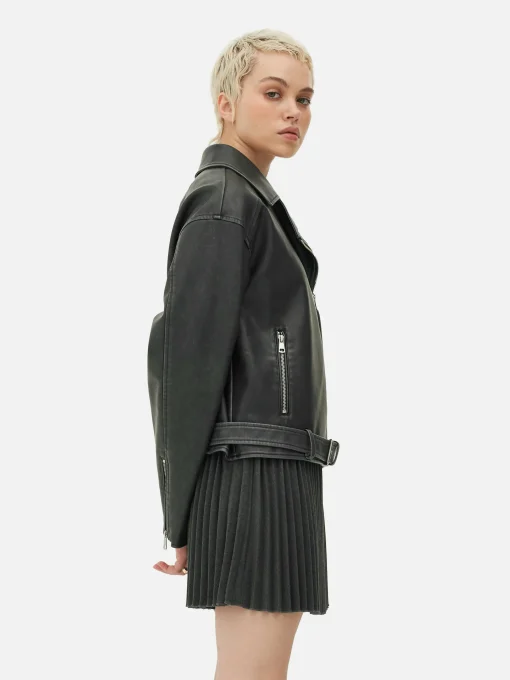 Distressed Faux Leather Biker Jacket