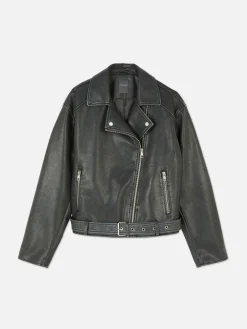 Distressed Faux Leather Biker Jacket