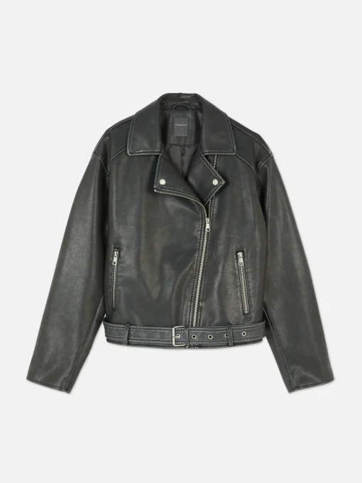 Distressed Faux Leather Biker Jacket