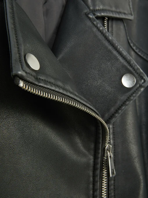 Distressed Faux Leather Biker Jacket