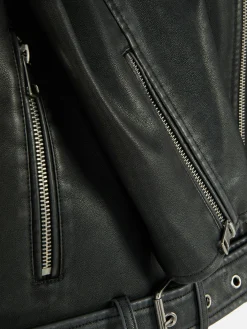 Distressed Faux Leather Biker Jacket