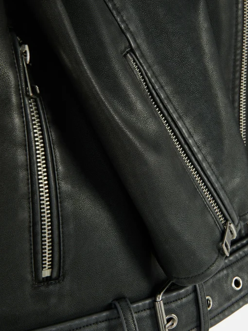 Distressed Faux Leather Biker Jacket