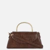 Faux Croc Metal Handle Crossbody Bag