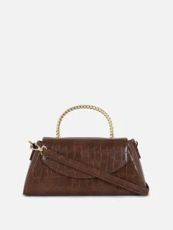 Faux Croc Metal Handle Crossbody Bag