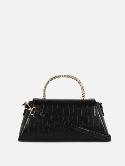 Faux Croc Metal Handle Crossbody Bag