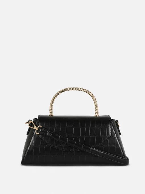 Faux Croc Metal Handle Crossbody Bag