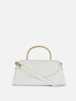 Faux Croc Metal Handle Crossbody Bag