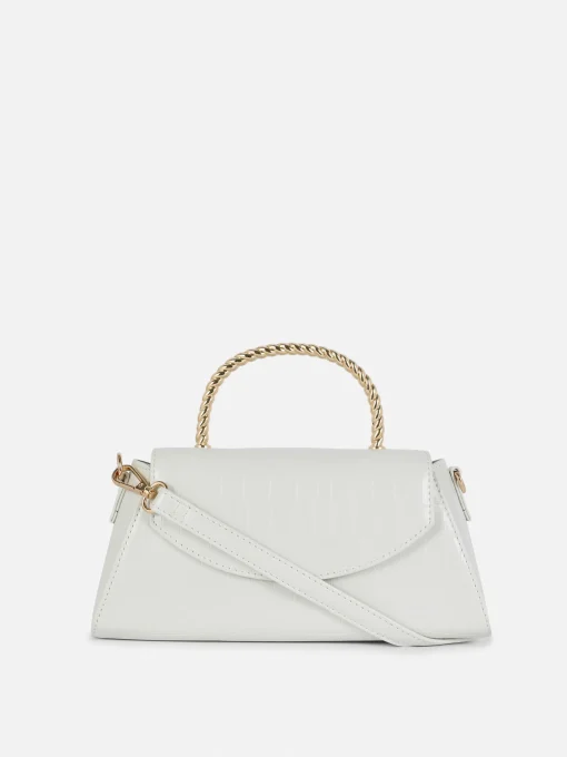 Faux Croc Metal Handle Crossbody Bag