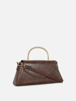 Faux Croc Metal Handle Crossbody Bag