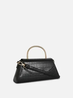 Faux Croc Metal Handle Crossbody Bag
