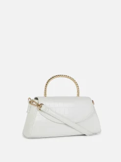 Faux Croc Metal Handle Crossbody Bag
