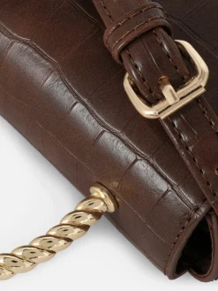 Faux Croc Metal Handle Crossbody Bag