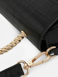 Faux Croc Metal Handle Crossbody Bag