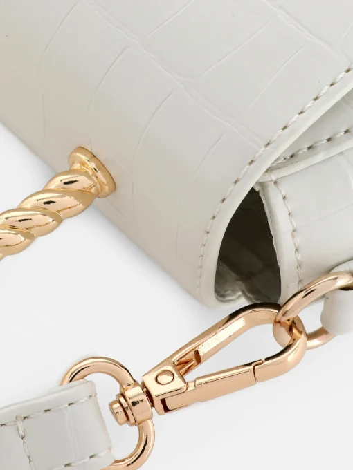Faux Croc Metal Handle Crossbody Bag