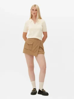 Fine Knit Collared Short Sleeve Top