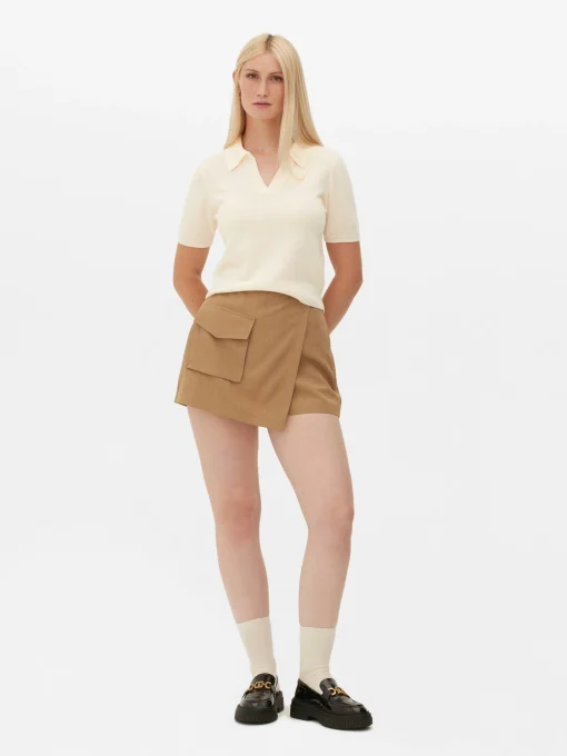 Fine Knit Collared Short Sleeve Top