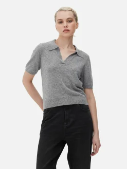 Fine Knit Collared Short Sleeve Top