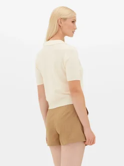 Fine Knit Collared Short Sleeve Top