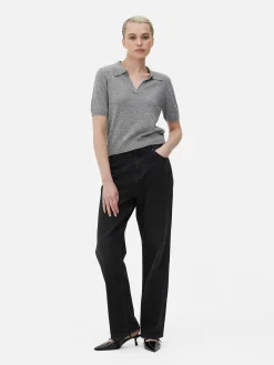 Fine Knit Collared Short Sleeve Top