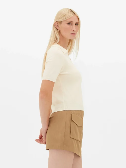 Fine Knit Collared Short Sleeve Top