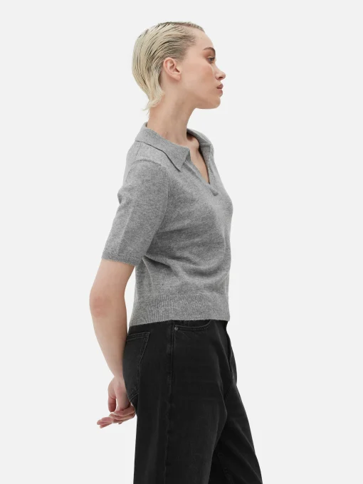 Fine Knit Collared Short Sleeve Top