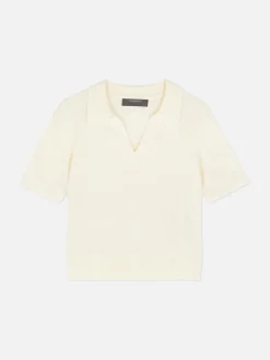 Fine Knit Collared Short Sleeve Top
