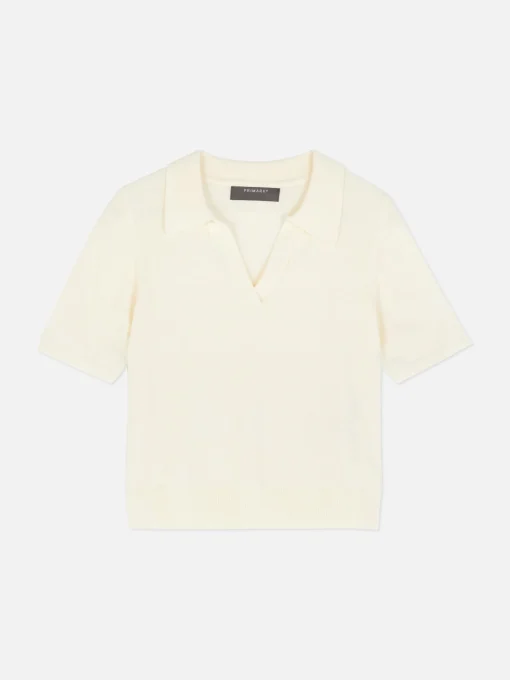 Fine Knit Collared Short Sleeve Top