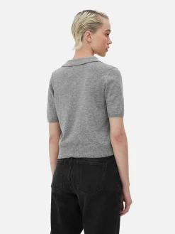Fine Knit Collared Short Sleeve Top