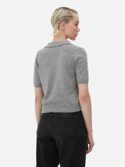 Fine Knit Collared Short Sleeve Top