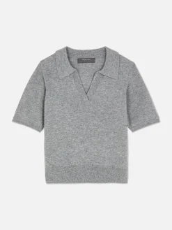 Fine Knit Collared Short Sleeve Top