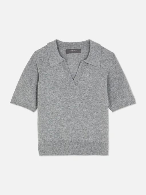 Fine Knit Collared Short Sleeve Top