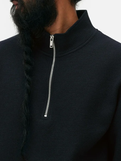 Geometric Textured Quarter-Zip Sweatshirt